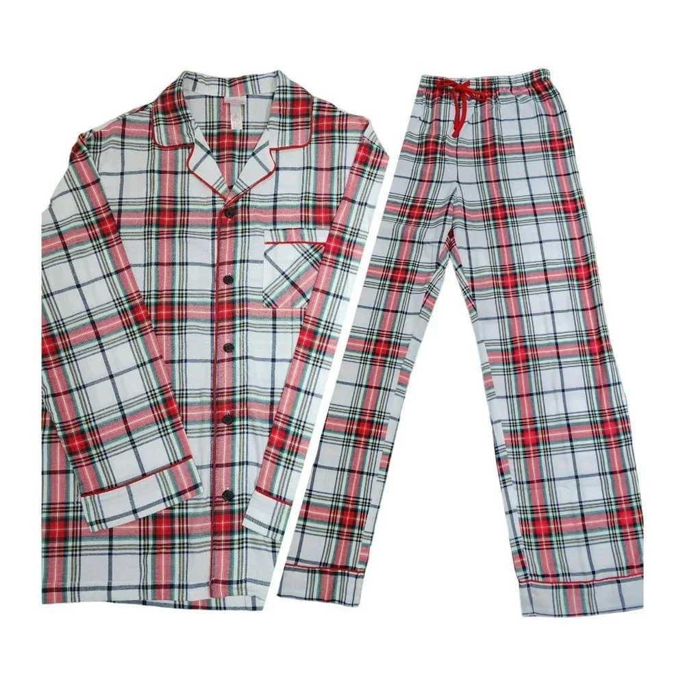 Size XXL Mens Winter Plaid‎ Cotton Flannel Pajama Set Long Sleeve